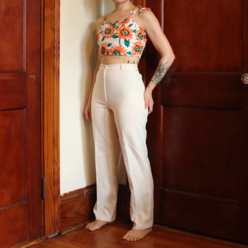 Vintage 80s Cream Trousers Straight Leg Size 7 24" Waist